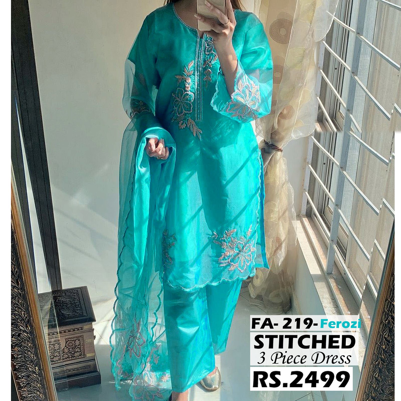 STITCHED 3 piece DRESS FA- 219 Ferozi