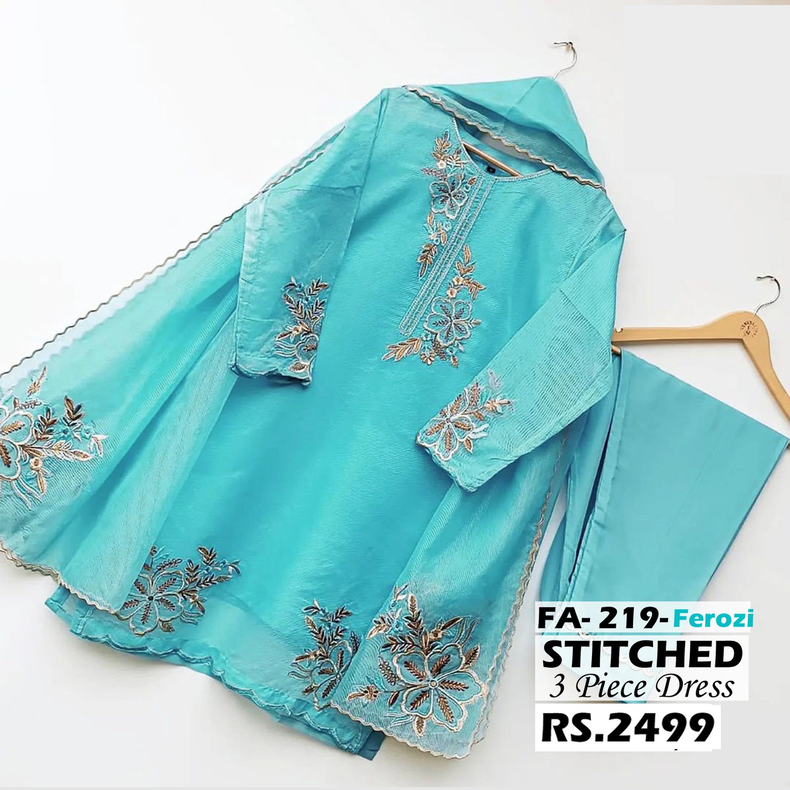 STITCHED 3 piece DRESS FA- 219 Ferozi