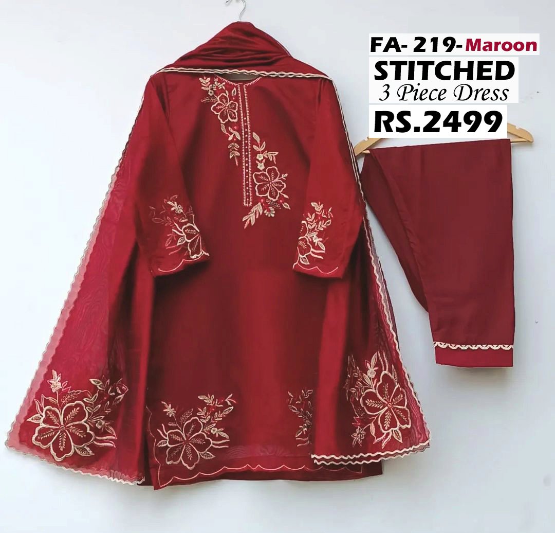 STITCHED 3 piece DRESS FA- 219 Maroon