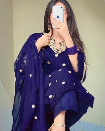 STITCHED 3 piece DRESS FA-223 Navy Blue