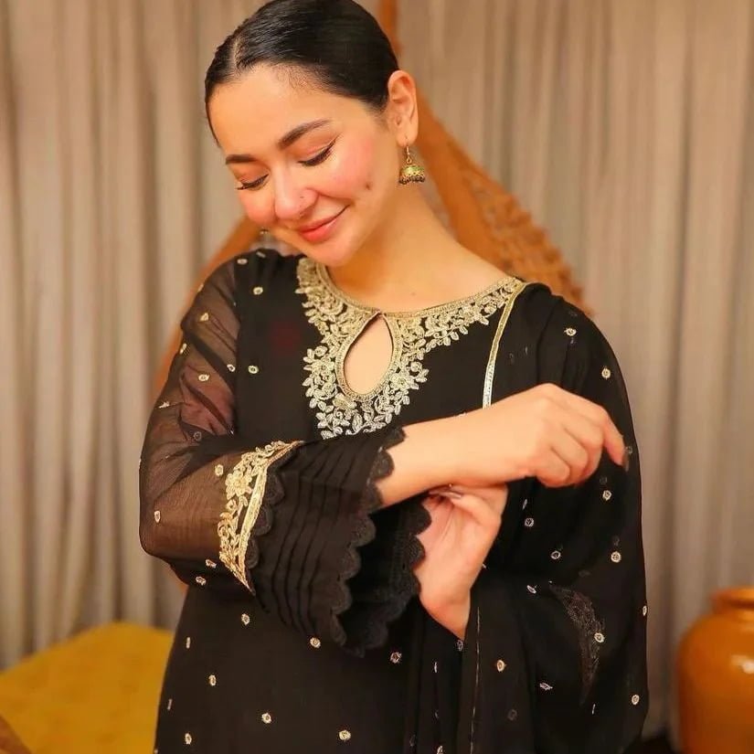 STITCHED 3 piece DRESS FA-223 Black