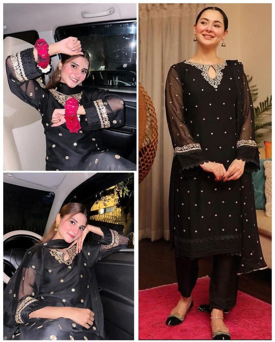 STITCHED 3 piece DRESS FA-223 Black